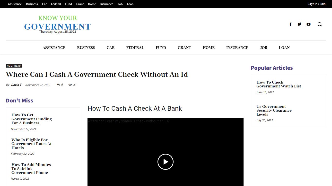 Where Can I Cash A Government Check Without An Id