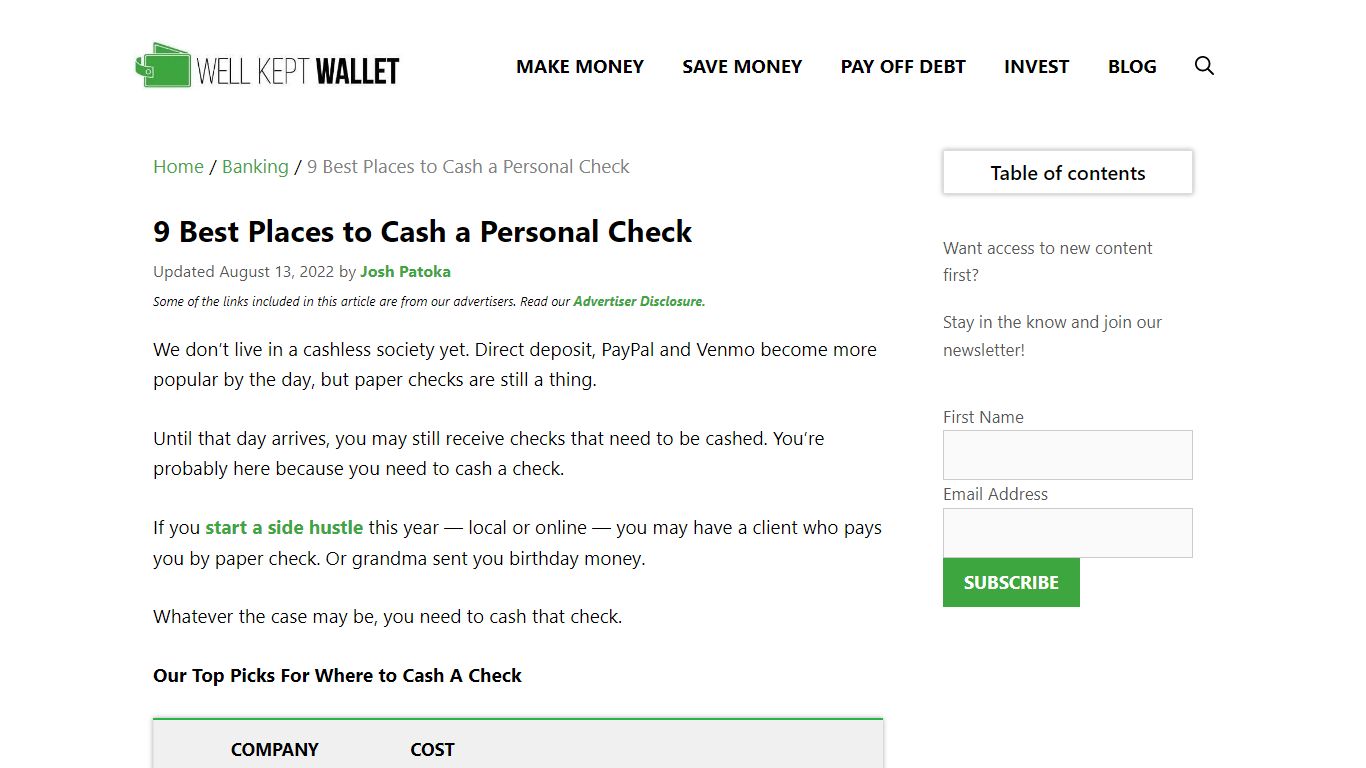 9 Best Places to Cash a Personal Check - Well Kept Wallet